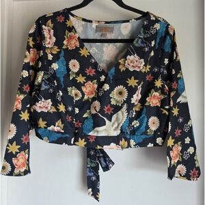 Anouk Blouse XL Black Floral Long Sleeve V-Neck Boho Top Shirt Women